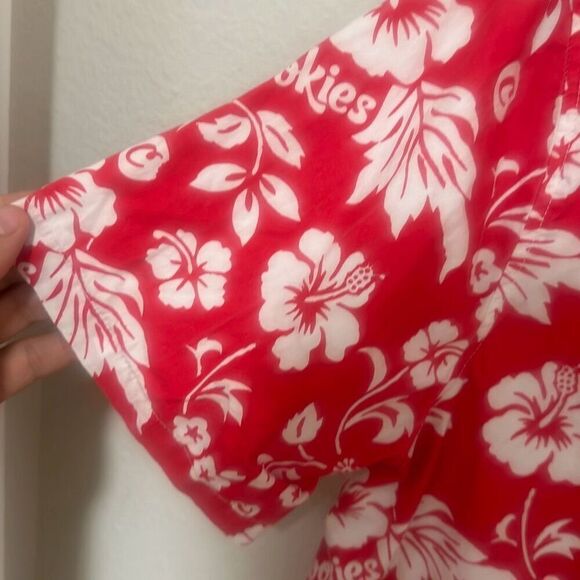 Cookies Mens Red Collared‎ Short Sleeve Cotton Hawaiian Button Up Shirt Large - Picture 3 of 7